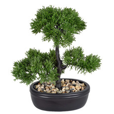 Imagem de ARRANJO DE BONSAI EM PLÁSTICO COM CASCALHO E VASO EM CERÂMICA 32X25X17 CM - GRILLO - Grillo Ltda