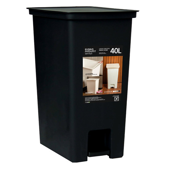 Imagem LIXEIRA 40L EM PLÁSTICO PRETO COM PEDAL 54X29X41 CM - PARAMOUNT INDUSTRIA