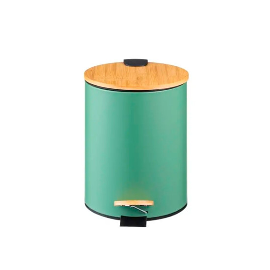 Imagem LIXEIRA 12L EM METAL VERDE COM TAMPA E PEDAL EM BAMBÚ 38X32X25 CM - PARAMOUNT IND