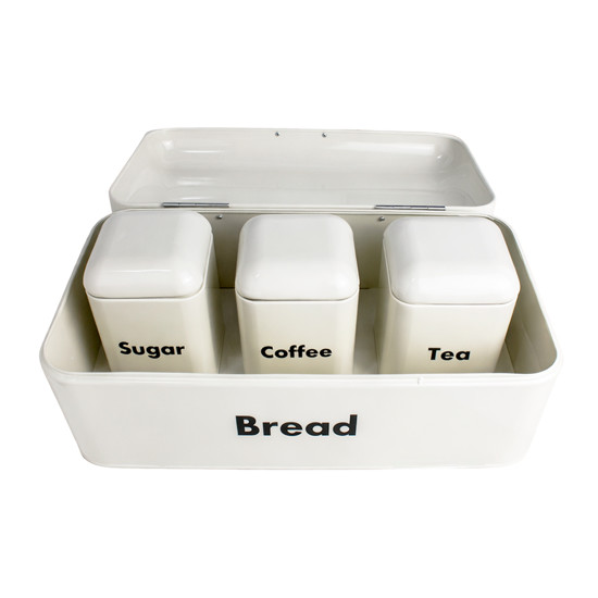 Imagem CONJUNTO 4 PEÇAS PORTA PÃO CAFÉ CHÁ E AÇÚCAR EM METAL BEGE 17X42X23 CM - GRILLO 59246