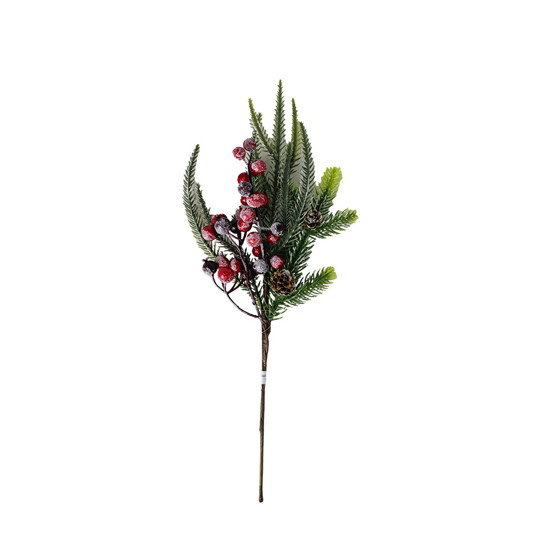 Imagem HASTE DE PINHEIRO COM BERRIES VERMELHAS E FOLHAGEM EM PLÁSTICO 40X12 CM - GRILLO 41772