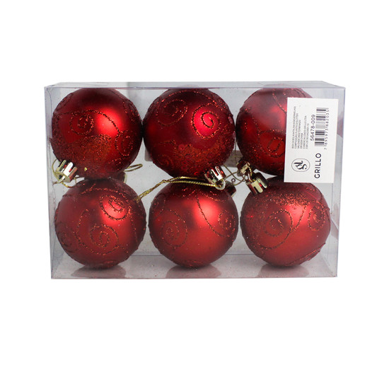 Imagem BOX COM 6 BOLAS NATALINAS DECORATIVAS VERMELHAS EM PLÁSTICO 6 CM - GRILLO 56478