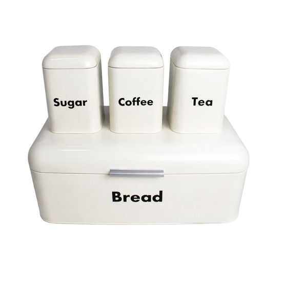 Imagem CONJUNTO 4 PEÇAS PORTA PÃO CAFÉ CHÁ E AÇÚCAR EM METAL BEGE 17X42X23 CM - GRILLO 59246