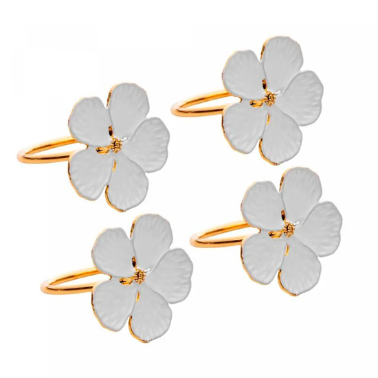 Imagem CONJUNTO 4 ANÉIS FLOWER BRANCO E DOURADO PARA GUARDANAPOS 4X4X4 CM - WOLFF