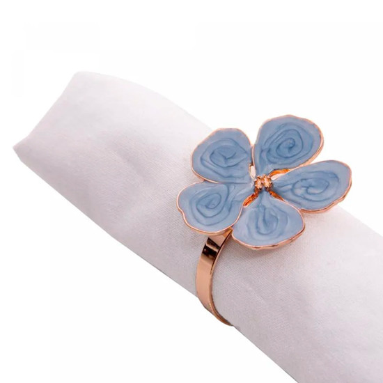 Imagem CONJUNTO 4 ANÉIS FLOWER AZUL E DOURADO PARA GUARDANAPOS 4X4X4 CM - WOLFF
