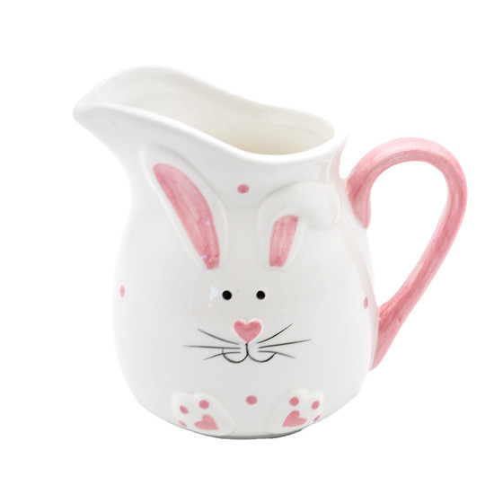 Imagem JARRA BRANCA E ROSA EM CERÂMICA COM ROSTO DE COELHO 12X13X9 CM - TOK DA CASA