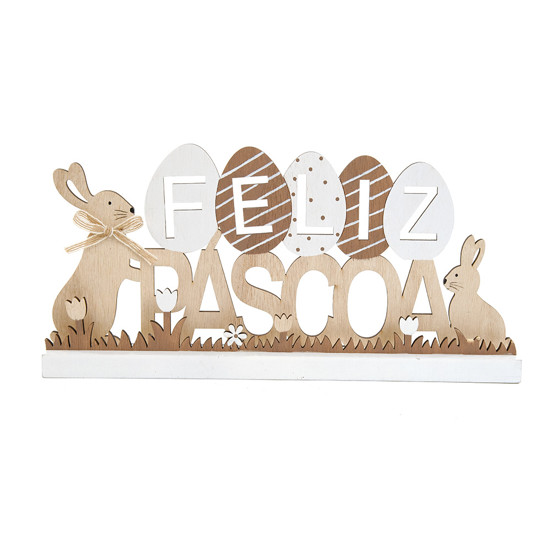 Imagem PLACA FELIZ PÁSCOA DECORATIVA EM MADEIRA 15X31X4 CM - CROMUS