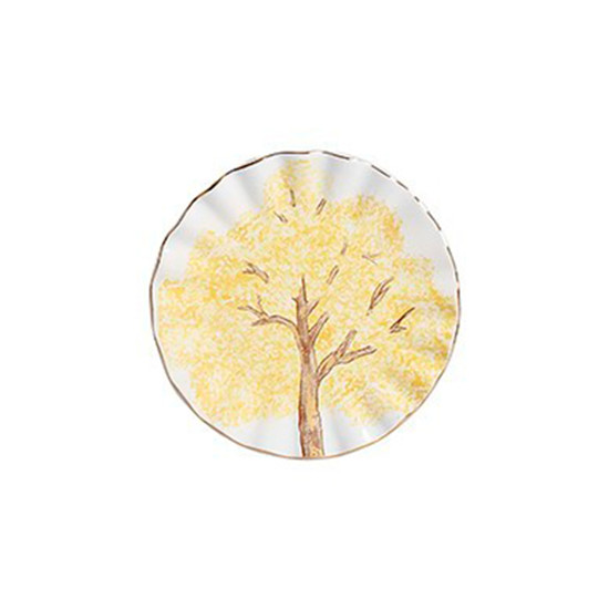 Imagem CONJUNTO 6 PRATOS PARA SOBREMESA EM CERÂMICA BRANCA YPÊ AMARELO - SCALLA CERÂMICA