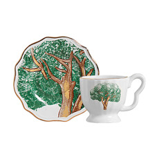 Imagem de CONJUNTO DE XÍCARAS BRANCAS DE BORDA DOURADA YPÊ VERDE EM CERÂMICA - SCALLA CERÂMICA - Scalla Ceramica Artistica Ltda-Epp