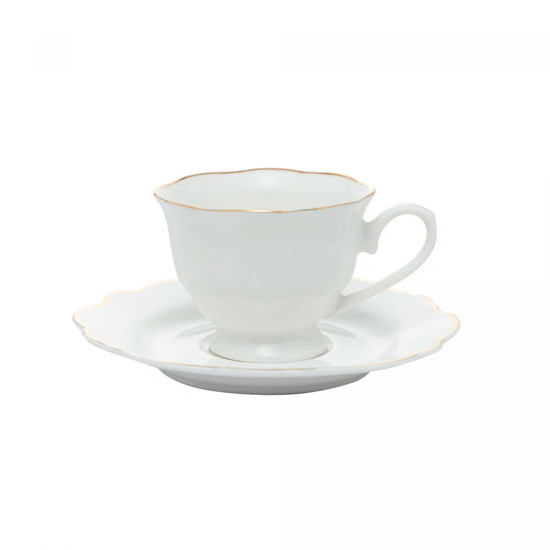 Imagem CONJUNTO MALDIVAS 6 XÍCARAS 80ML EM PORCELANA BRANCA COM BORDA DOURADA - WOLFF