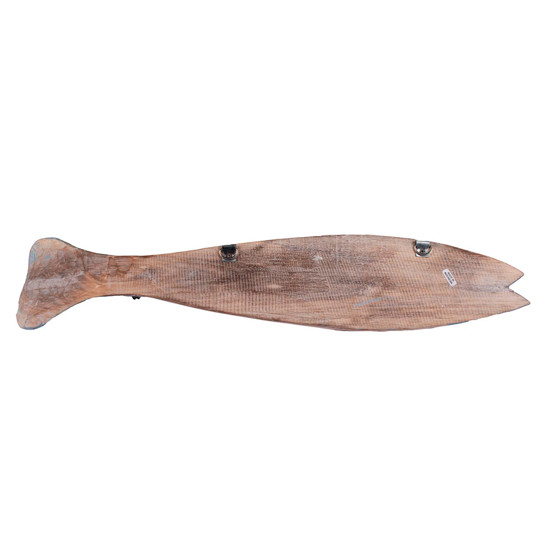 Imagem CABIDEIRO FORMATO PEIXE EM MADEIRA COR NATURAL E AZUL 55X5 CM - CONCHAS ARTESANATO