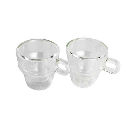Imagem CONJUNTO 2 XÍCARAS EMPILHÁVEIS PARA CAFÉ EM VIDRO PAREDE DUPLA 90ML - WOLFF