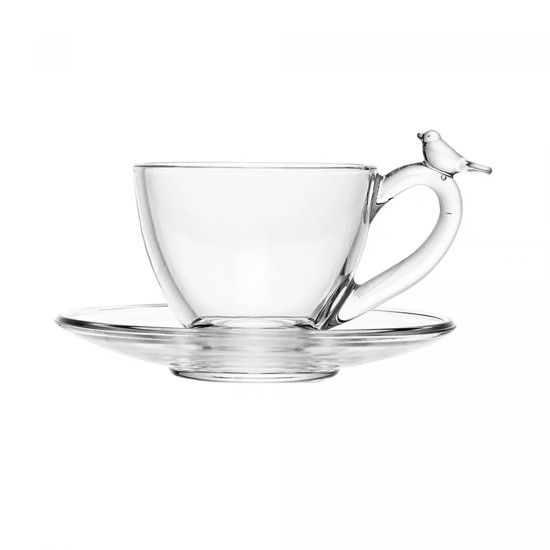 Imagem CONJUNTO BIRD 4 XÍCARAS 80ML EM CRISTAL ECOLÓGICO COM PIRES 5X10X7CM - WOLFF