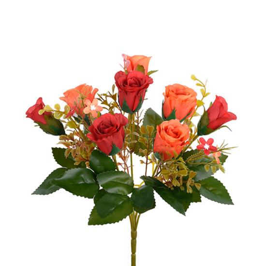 Imagem BUQUÊ DECORATIVO 5 ROSAS SILVESTRES VERMELHO LARANJA EM PLÁSTICO MOLDÁVEL - GRILLO