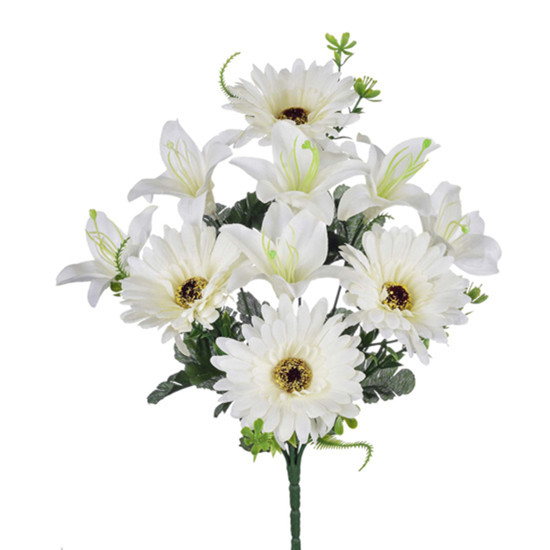 Imagem BUQUÊ MISTO DECORATIVO DE GÉRBERA E LÍRIO CREME EM PLÁSTICO MOLDÁVEL 41X23CM - GRILLO