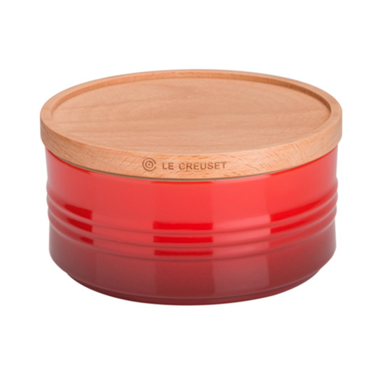 Imagem POTE VERMELHO EM CERÂMICA 420ML COM TAMPA DE MADEIRA 6X13,8X13,8CM - LE CREUSET