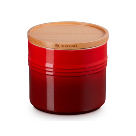 Imagem POTE VERMELHO DE CERÂMICA 1,1L COM TAMPA DE MADEIRA 12X13,9X13,9CM - LE CREUSET