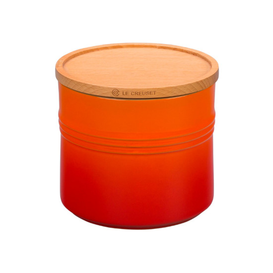 Imagem POTE LARANJA EM CERÂMICA 1,1L COM TAMPA DE MADEIRA 12X13,9X13,9CM - LE CREUSET