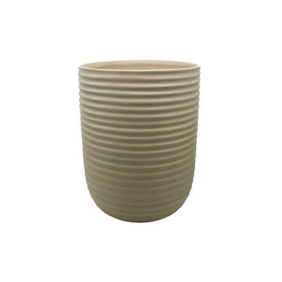 Imagem CACHEPOT GRANDE FRIZADO DECORATIVO BEGE EM CERÂMICA 32X25X25CM - CERÂMICA ANA MARIA