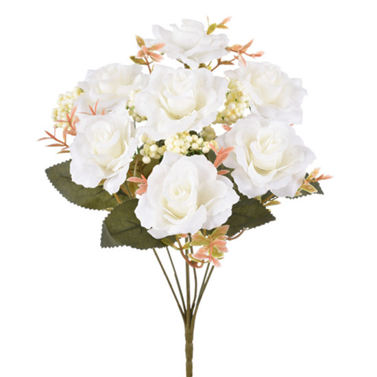 Imagem BUQUÊ DECORATIVO DE ROSAS CREME EM PLÁSTICO MOLDÁVEL 30X17CM - GRILLO