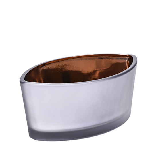 Imagem VASO OVAL DECORATIVO DE VIDRO COR ALUMÍNIO 8X19X11,5CM - GRILLO