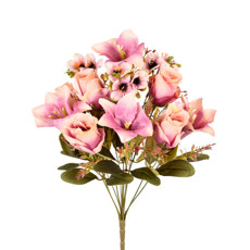 Imagem de BUQUÊ DECORATIVO DE ROSA E LÍRIO LAVANDA OUTONO EM PLÁSTICO MOLDÁVEL 46X22CM - GRILLO - Grillo Ltda