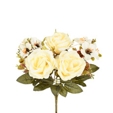 Imagem de BUQUÊ MISTO DECORATIVO DE ROSAS E LÍRIOS CREME EM PLÁSTICO MOLDÁVEL 26X18CM - GRILLO - Grillo Ltda