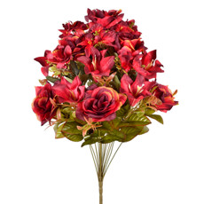 Imagem de BUQUÊ MISTO DECORATIVO DE ROSA LÍRIO E ORQUÍDEA VERMELHA EM PLÁSTICO - GRILLO - Grillo Ltda