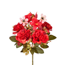 Imagem de BUQUÊ MISTO DECORATIVO DE ZINNIA E ORQUÍDEA VERMELHA EM PLÁSTICO MOLDÁVEL - GRILLO - Grillo Ltda