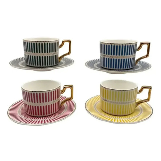 Imagem JOGO DE 8 PEÇAS PARA CAFÉ 100ML OLIMPO EM PORCELANA COLORIDA 6X13X13CM - L'HERMITAGE