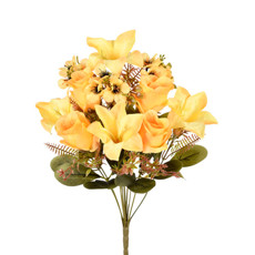 Imagem de BUQUÊ DECORATIVO DE ROSA E LÍRIO AMARELO OUTONO EM PLÁSTICO MOLDÁVEL 46X22CM GRILLO - Grillo Ltda