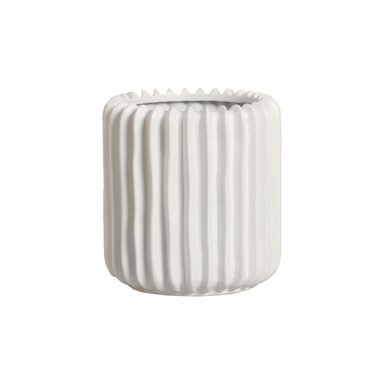 Imagem VASO DECORATIVO CILÍNDRICO ESTRIADO EM CERÂMICA BRANCA - CERÂMICA MAZZOTTI