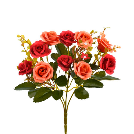 Imagem BUQUÊ DECORATIVO DE ROSAS DO CAMPO VERMELHO LARANJA EM PLÁSTICO 29X13CM - GRILLO