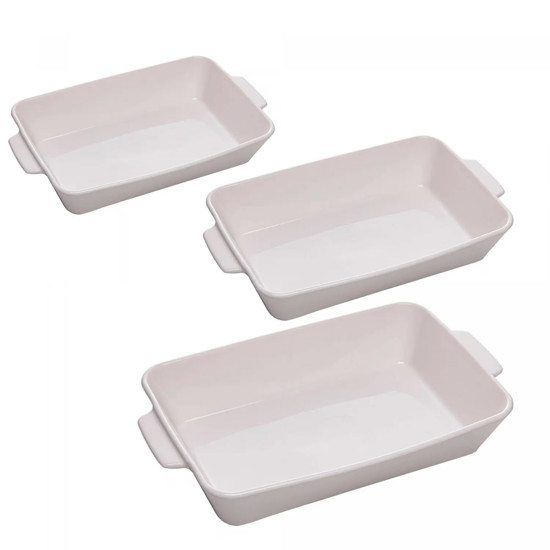 Imagem CONJUNTO 3 REFRATÁRIOS/TRAVESSAS COM ALÇA EM PORCELANA BRANCA - LYOR