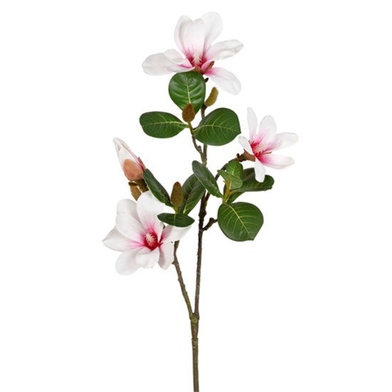Imagem HASTE DECORATIVA MAGNÓLIA  CREME ROSA TOQUE REAL EM PLÁSTICO MOLDÁVEL 76X17CM GRILLO