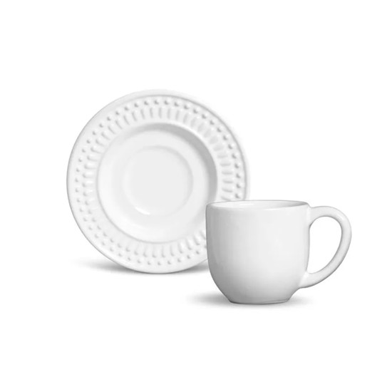 Imagem XÍCARA DE CAFÉ COM PIRES ROMA BRANCO 72ML - PORTO BRASIL CERÂMICA