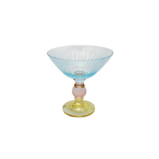 Imagem TAÇA DE VIDRO AZUL TURQUESA 220ML COM BASE AMBAR 14X14X14CM - RIBEIRO E PAVANI