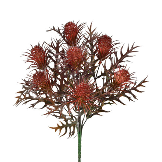 Imagem BUQUÊ DECORATIVO DE FOLHAS E BOTÕES VERMELHOS EM PLÁSTICO MOLDÁVEL 34X10CM - GRILLO