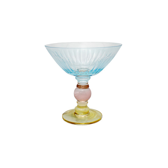 Imagem TAÇA DE VIDRO AZUL TURQUESA 220ML COM BASE AMBAR 14X14X14CM - RIBEIRO E PAVANI