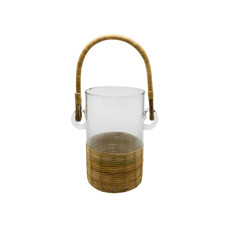 Imagem de CASTIÇAL DECORATIVO EM VIDRO COM ALÇA EM MADEIRA 31X18X12CM - ENTRECASA - Inverno Verao Comercio De Modas E Decoracao Eireli