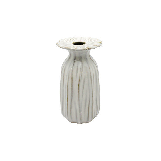 Imagem VASO BRANCO DECORATIVO EM CERÂMICA COM TOPO FORMATO FLOR 17X9CM - ENTRECASA