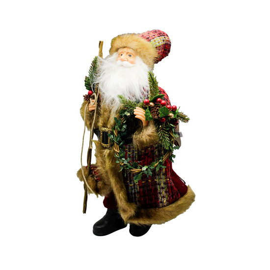 Imagem PAPAI NOEL COM CASACO JACGUAR EM TECIDO VERMELHO COM CAJADO E GUIRLANDA - MAGIZI