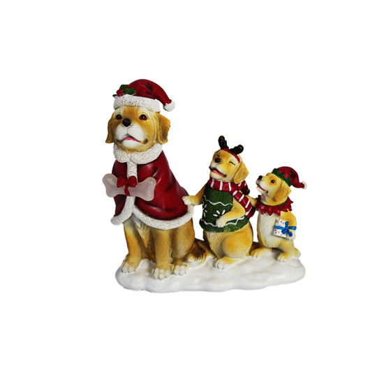 Imagem FAMÍLIA DOG NATALINA EM RESINA COLORIDA COM LUZ DE LED 32X30X14CM - MAGIZI