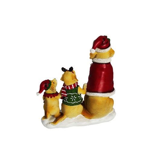 Imagem FAMÍLIA DOG NATALINA EM RESINA COLORIDA COM LUZ DE LED 32X30X14CM - MAGIZI