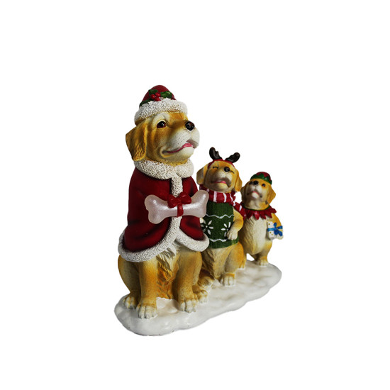 Imagem FAMÍLIA DOG NATALINA EM RESINA COLORIDA COM LUZ DE LED 32X30X14CM - MAGIZI