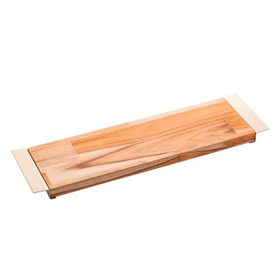 Imagem BANDEJA PARA SERVIR TECA EM MADEIRA COM ALÇAS EM METAL CHAMPANHE 2,5X46X13CM - WOLFF