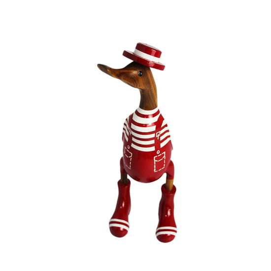 Imagem PATO COM CHAPÉU E SAPATO VERMELHO E BRANCO DECORATIVO EM MADEIRA - PORTAL ÁSIA