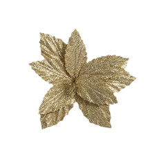 Imagem de POINSÉTIA DECORATIVA COR DOURADO COM GLITTER DE PAETE 16CM CABO CURTO - CROMUS  - Cromus Embalagens Ind. E Com. Ltda