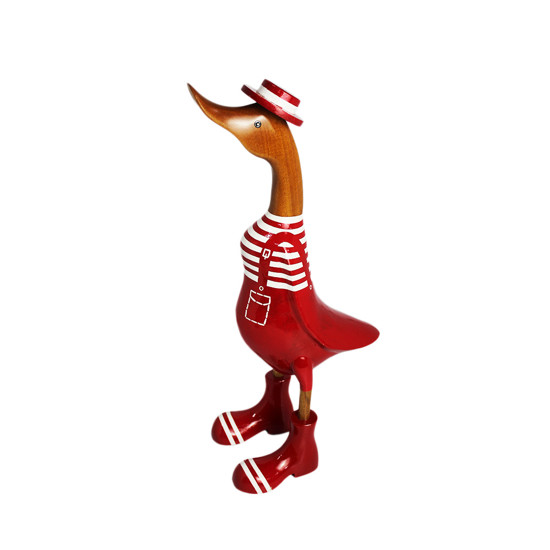 Imagem PATO COM CHAPÉU E SAPATO VERMELHO E BRANCO DECORATIVO EM MADEIRA - PORTAL ÁSIA