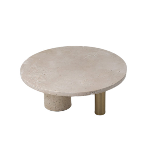 Imagem BANDEJA DECORATIVA EM METAL E PEDRA DE MÁRMORE COR NATURAL E DOURADO 30X30X13,5CM 